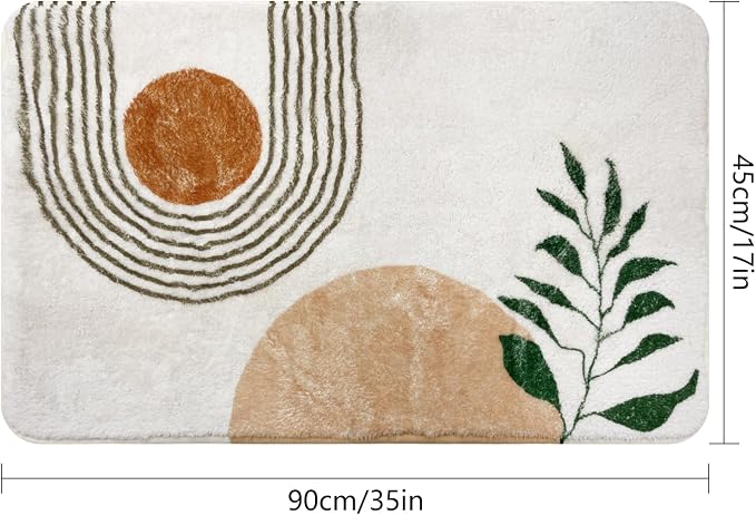 APROPHIC 17"X35" Boho Bath Rugs for Bathroom Decor Non-Slip Bath Mat Absorbent Plush Microfiber Soft Carpet Machine Washable Bath Mat for Living Room,Showers,Laundry Room,White
