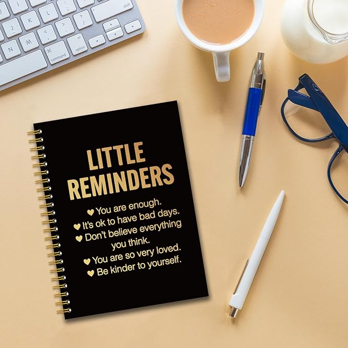 YAZMEEN Inspirational Quotes Black Gold Spiral Notebook（160 Pages） Little Reminders Blank Hardcover Notebook Office Encouragement Gift Funny Appreciation Gift for Employee Coworker Team Member Friend