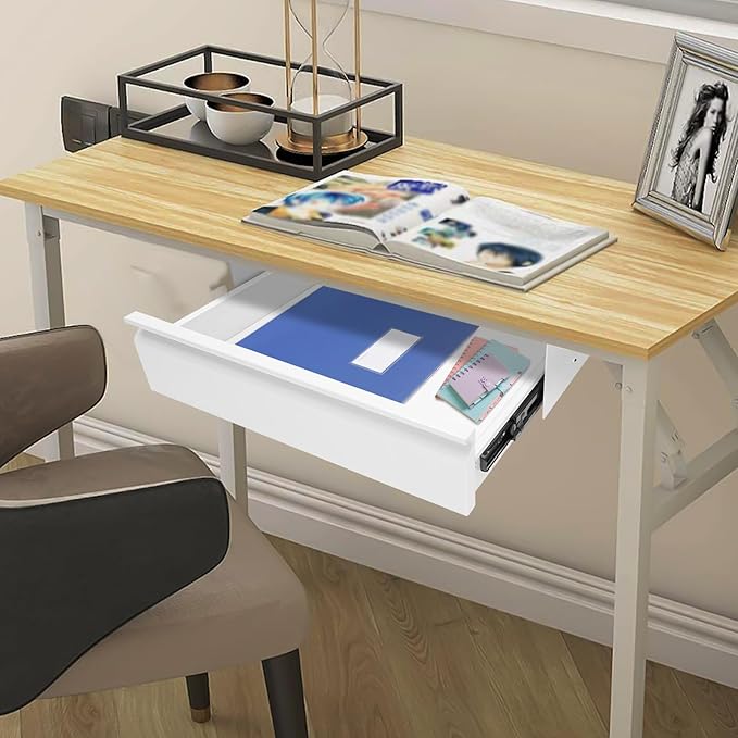 16" Under Desk Drawer Slide Out For Office Desk, Storage Organizer For Sit Stand Workstation, White