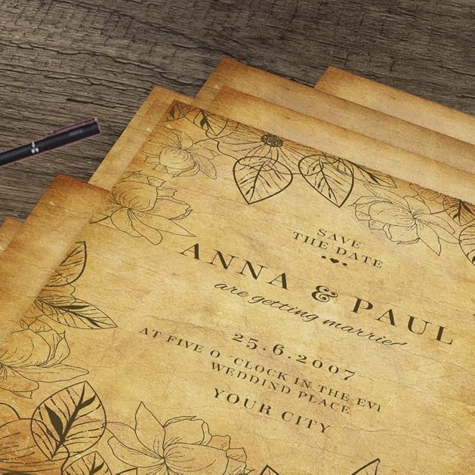 60 Pack Antique Stationery Paper - Old Fashion Aged Classic Vintage Assorted Design – Double-side Parchment Paper - Perfect for Certificate, Crafting, Invitations & other Art Projects - 8.5x11 Inches