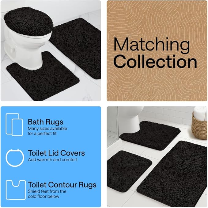 GORILLA GRIP Bath Rug Mat 60x17, Thick Soft Absorbent Chenille, Quick Dry Microfiber Mats, Rubber Backing Washable Shower Floor Rugs, Bathmat Runner, US Designed Bathroom Home Decor Accessories Black