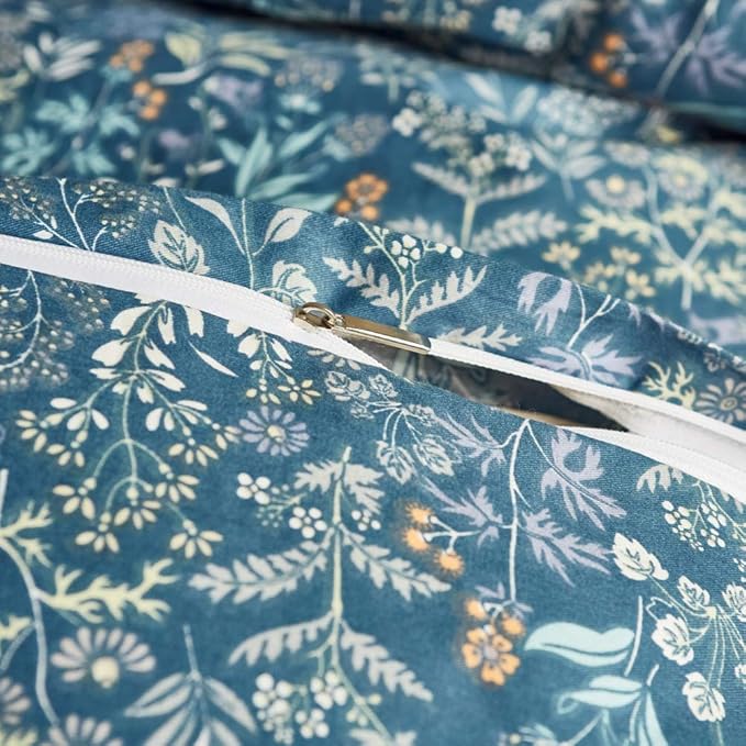 mixinni Small Blue Flower Duvet Cover Full Garden Style Floral Duvet Comforter Cover Soft Cotton Bedding Set with Zipper Closure 4 Corner Ties for Girls-Full Size