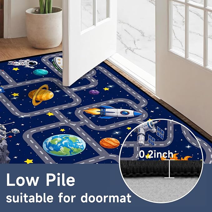 Outer Space Rug Astronaut Road Map Area Rug for Entryway Bedroom Living Room Nursery Kitchen Playroom Home Decor Washable Educational Floor Mat Galaxy Themed Carpet,3'x5'