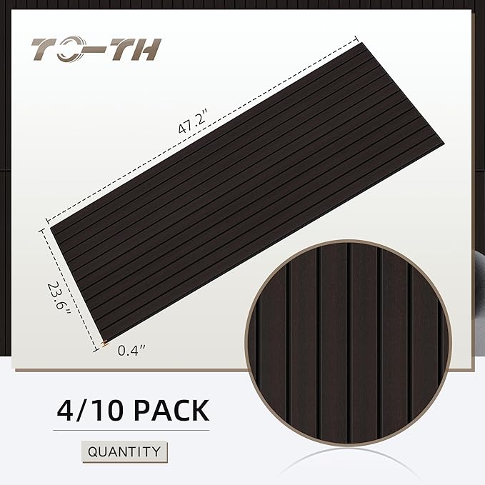 TO-TH Wood-Look Sound Panels, 4 Pack 47.2” x 23.6” Soundproof Wall Panels, Decorative Acoustic Panels,Wood Panels for Wall for Home, Office, Basement, Ebony