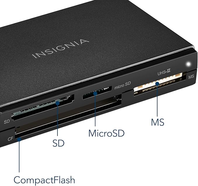 Insignia USB 3.0 Multi 4-Slot Memory Card Reader with 3.9ft Cable, Support SDXC, microSDXC, MS pro, MS PRO Duo, MS PRO-HG Duo, Compact Flash Type I, Compatible with MacBook, iPad, Galaxy S21, Black