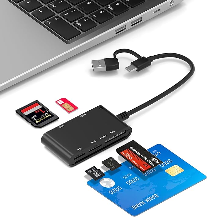 7 in 2 SIM Card Reader for Military CAC, SIM, SD/TF/MS Pro Duo/M2/IC/PIV, USB C/A Smart Card Reader for Win/Mac/Linux/Android, SIM Card Adapter Surpport Plug and Play