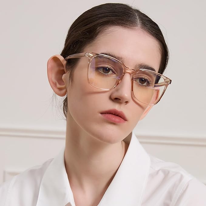 MACJERO Oversized Square Blue Light Blocking Glasses for Women Men, Anti-Fatigue Computer Monitor Gaming Glasses Reduce Eye Strain((transparent Brown)