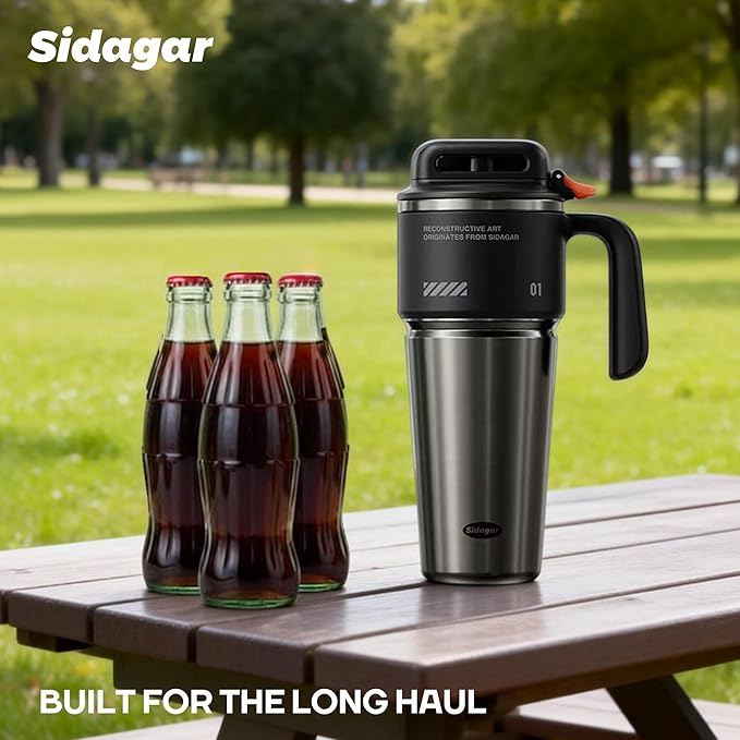 32 oz Tumbler with Handle and Straw, Vacuum Insulated Stainless Steel Travel Mug with Push-button Lid, Double Wall Coffee Cup, Fits in Cup Holder - Obsidian Black