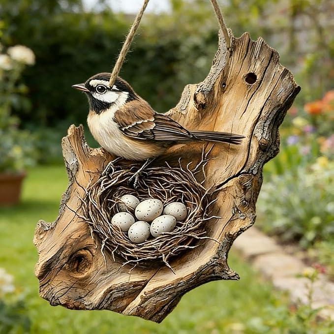 Vintage 2D Bird Wooden Signage, Handmade Boxwood Bird Wall Hanging, Rustic Farmhouse Robin Birds Wall Decor, Garden Flower Birds Market Porch Home Photo Background for Indoor and Outdoor Use