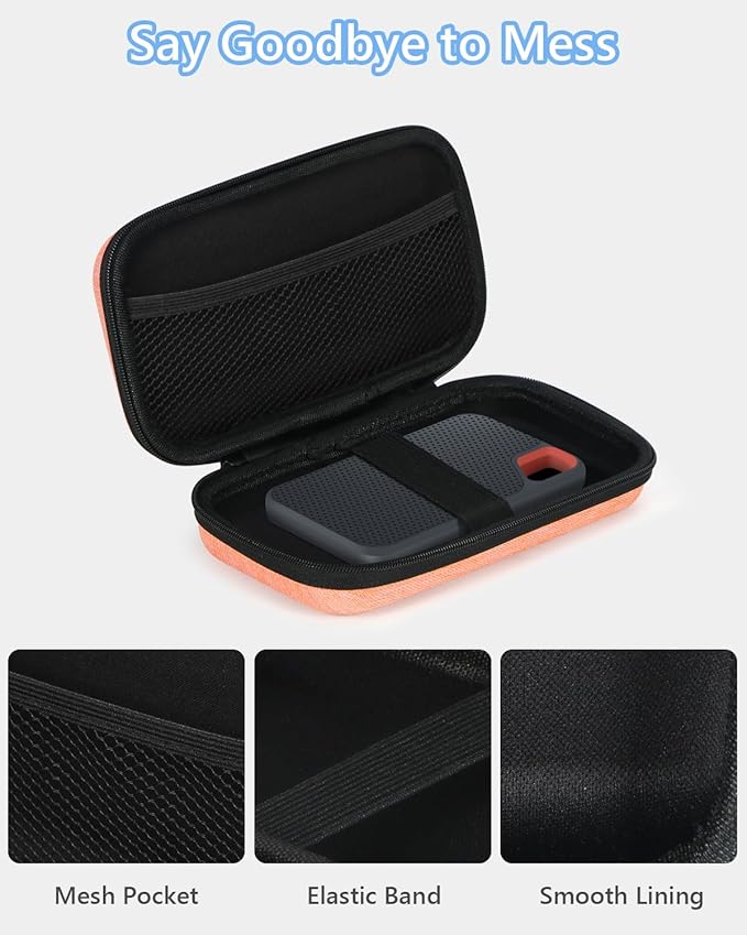 Light-Orange Small Carrying Case Universal Travel Case for Sandisk, Samsung SSD, Earbuds, Cable, Hard Disk, MP3 Player - Portable Storage Pouch Bag - Shockproof Electronic Accessories Organizer
