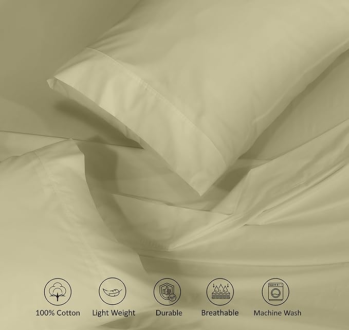 RUVANTI 100% Cotton Twin Sheets Set, 3 Pieces, Soft & Breathable Percale Weave Bedding, Deep Pocket 16", Hotel Standard, Crisp Cool Feel, Durable, Perfect Dyed Bed Sheet, Sage Green