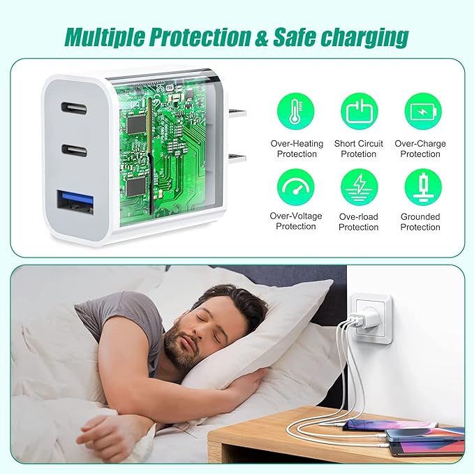 [2-Pack]iPhone 17 16e 15 Charger Block,35W 3-Port Fast USB C Charger Block Dual Port PD Power Adapter + QC Wall Plug Multiport USBC Wall Charge Block for iPhone 17/17 Air/17 16 15 Pro/Pro Max/14/13/12