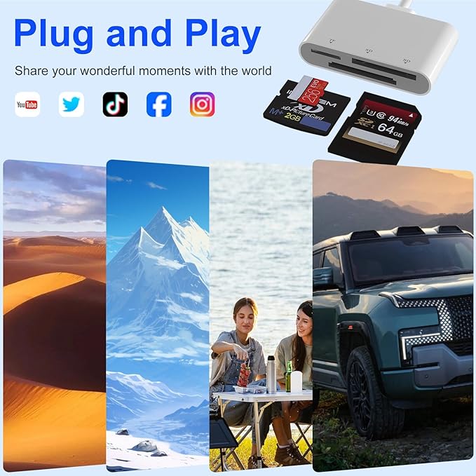 Digital Camera Adapter XD Card Reader - 2025 New SD Card Reader for iPhone 17/16/15/14/iPad/PC/Android/MAC, 3 in 1 Lightning+USB A+USB C OTG Adapter Plug & Play MicroSD SD/TF/XD Picture Reader