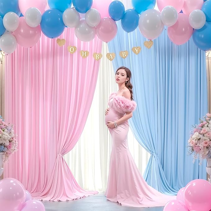 Pink Blue Backdrop Curtains for Gender Reveal Boy or Girl Parties Wrinkle Free Photo Curtains Backdrop Drapes Fabric Decoration for Birthday Party Baby Shower 5ft x 7ft,2 Panels