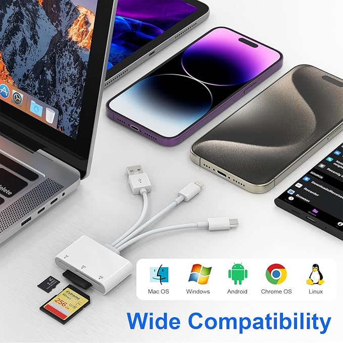 XD Card Reader, SD Card Reader for iPhone, 3 in 1 SD/TF/XD Picture Reader for Lightning/USB C/USB A Device, Lightning+USB A+USB C xd Picture Card Adapter for iPhone 16/15/14/13/iPad/PC/Android