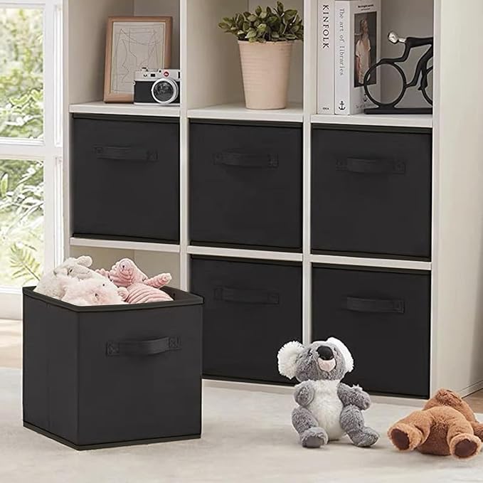 Storage Cubes Collapsible fabric Storage bins,cube storage organizer 10.5 * 10.5 * 11 inch,For home and office Collapsible Closet Shelf Organizers, Drawer Organizers(Black)