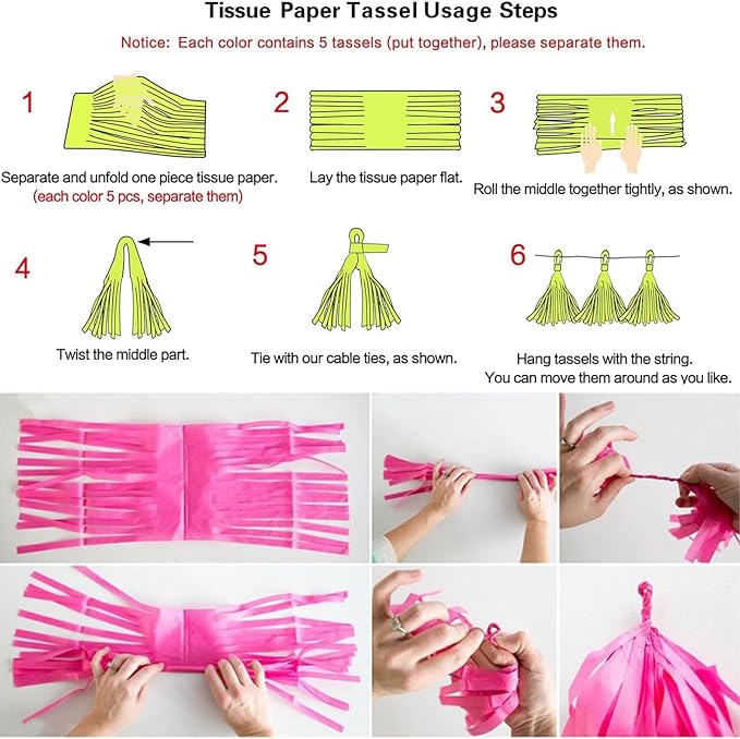 Navy Blue and Yellow Tissue Paper Tassels Party Tassel Garland Banner for Blue Yellow Party Decorations, DIY Kits,20PCS
