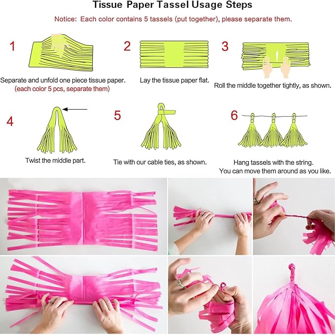 We Moment Navy Blue Light Blue Tissue Paper Tassels Party Tassel Garland for Party Decorations, DIY Kits, 15PCS