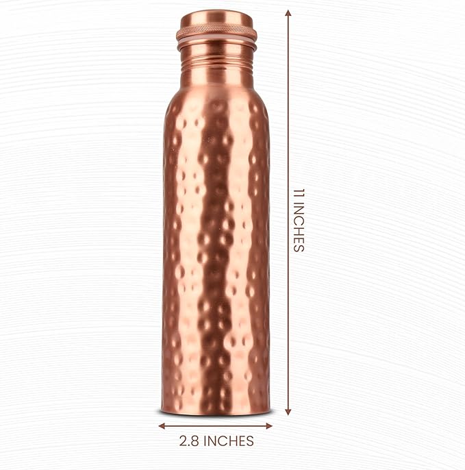 34 Oz Pure Copper Water Bottle Set – Leak-Proof Hammered Design with Tumbler, Carrying Bag & Smooth Finish Decorative – Copper Home Decore