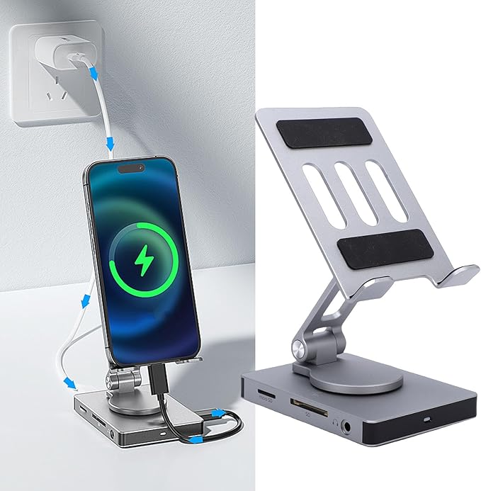 Zopsc Tablet Docking Station, 8 in 1 Type C Hub with 100W PD Fast Charge, 4K 60Hz Output, Memory Card Reader, Gigabit Ethernet, for Cellphone Tablet Laptop