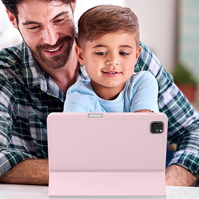 ZryXal iPad Pro 11 Inch Case (M5) 2025/ (M4) 2024 (Model: A2836/A2837/A3006), Trifold Stand Smart Cover with Pencil Holder and Soft TPU Back, Auto Wake/Sleep (Pink)
