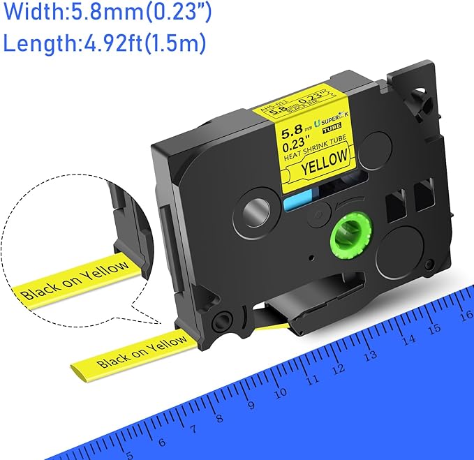 3 Pack Compatible for Brother Ptouch HSe-611 HSe611 HS-611 HS611 Black on Yellow 5.8mm 0.23'' Heat Shrink Tubing Label Tape for Wire Cable use in PT-D600 P700 P750W P900 Label Printer