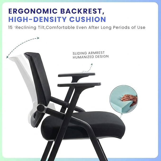 30 Pack Stackable Conference Room Chairs with Paddle Folding Office Chair Foldable Desk Chair Mesh Back and Arms for Conference Meeting Guest Reception Home Office Training Room Chair Black
