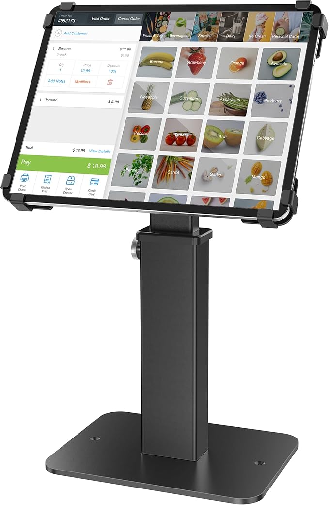 AboveTEK Anti-Theft iPad Kiosk Stand, 360 Rotation & Adj. Height 8.3"–13.4", Heavy-Duty Steel & Aluminum, Fits 9.7"-13" Tablets, Security Retail POS Tablet Stand for Business & Commercial Use