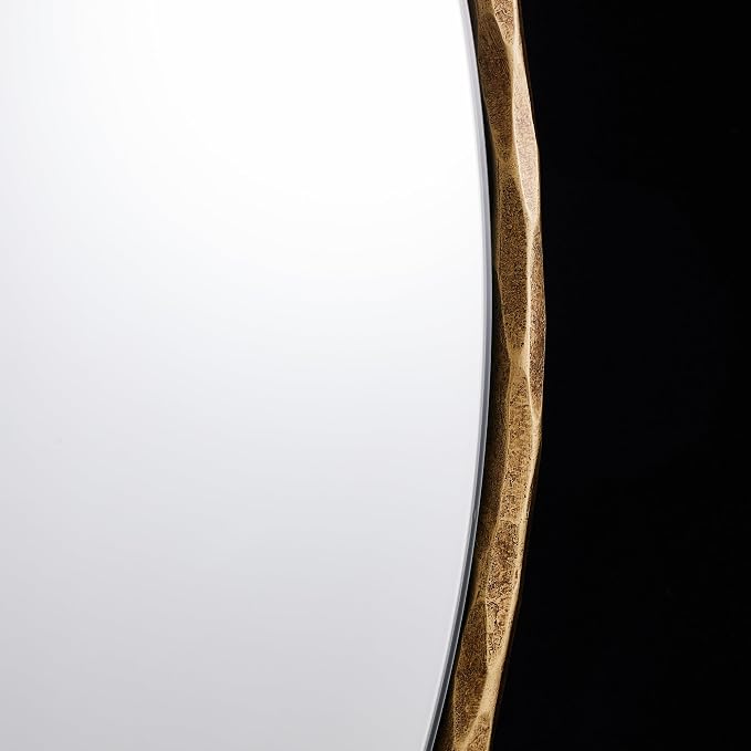 ANDY STAR Hand-Forged Round Gold Mirrors, 32 Inch Antique Brass Hammered Round Bathroom Mirror for Over Sink, for Vanity, Living Room, Vintage, Farmhouse, Rustic, Solid Steel Metal Frame