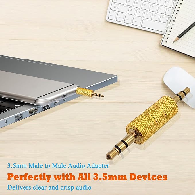 Voluty Tek 3.5mm to 3.5mm Male to Male Audio Headphone Adapter,Gold Plated 1/8" Stereo Coupler Connector for Speakers MP3 Players 2pcs