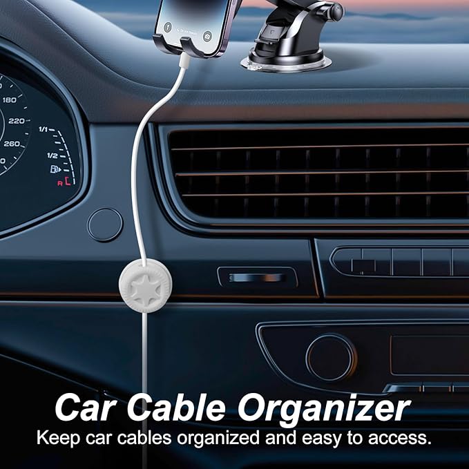 6 Pack Cord Organizer Magnetic Cable Clips, 360° Rotation Cable Clips - Adjustable Cord Holder for Nightstand, Adhesive Cable Management Cord Clips, Cable Holder & Charger Organizer（White