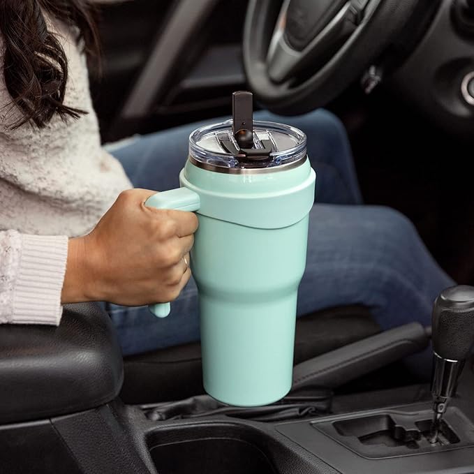 Hydrapeak Roadster 40oz Stainless Steel Tumbler Double Wall Vacuum Insulated Water Bottle With Handle And 2 in 1 Straw Lid (Sage)
