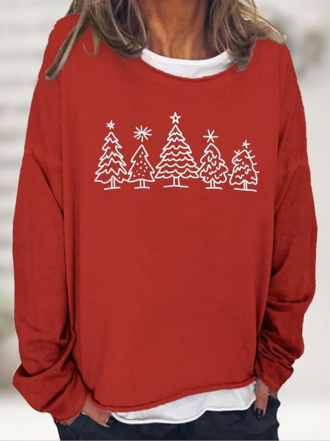 LOAIHA Merry Christmas Sweatshirt Crewneck Snowman Graphic Shirts Christmas Tree Sweater Long Sleeve Xmas Hoodie Pullover
