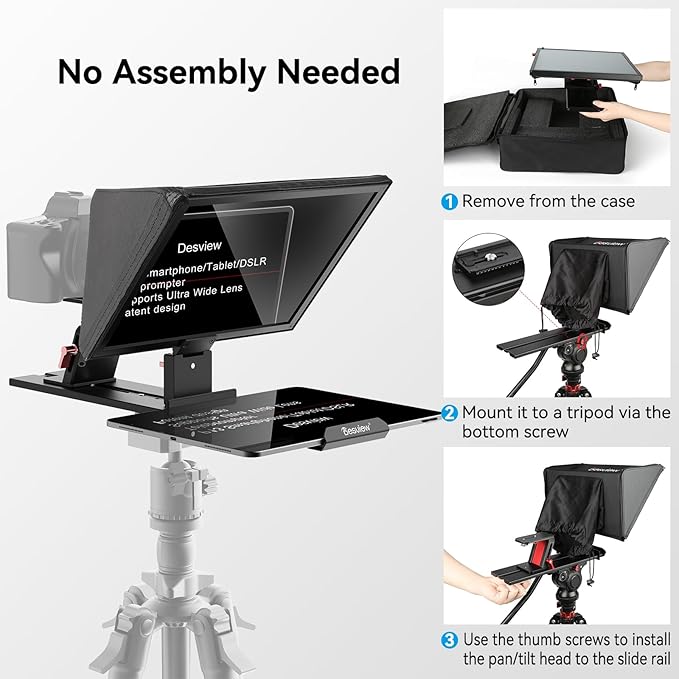 Desview P13 Teleprompter 13 Inch Aluminum Alloy with High Definition Glass, Compatible with iPad Tablet Phone DSLR, Portable No-Assembly Design for Video Recording