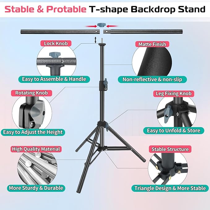 Product Photography Photo Backdrops Stand Kit, Photo Background, 26.8x50in White Black Backdrop Background with 26x29in Small T-Shape Backdrop Stand Tabletop Photo Shoot for Jewelry Cosmetics