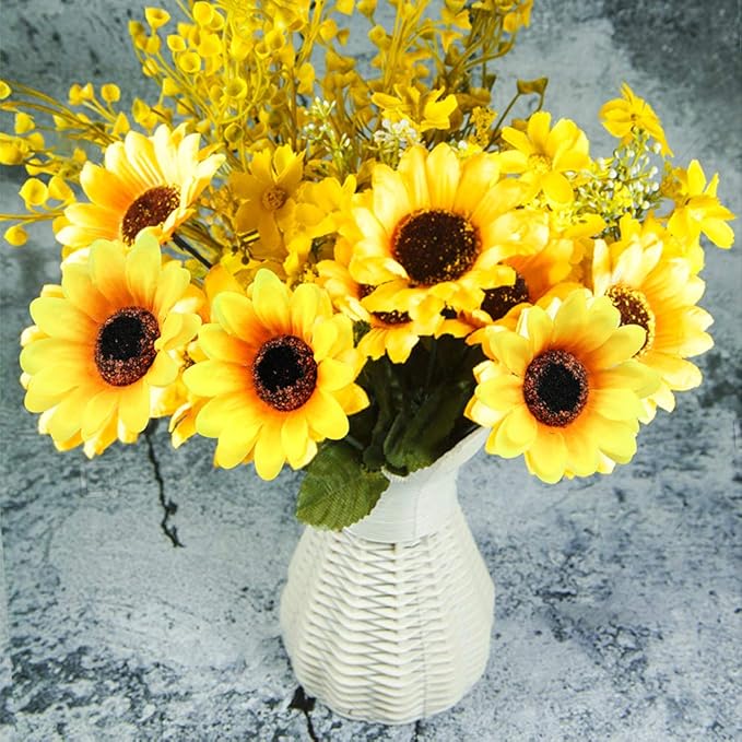 Mocoosy 100 Pcs Sunflowers Artificial Flower Heads, 2.8 Inch Fake Sunflowers Bulk, Yellow Silk Sun Flower Head Decorations DIY Floral Crafts Wedding Arrangement Baby Shower Party Home Decor