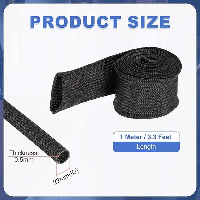 uxcell Insulation Cable Protector,22mm/0.87 Inch-1m/3 Feet High Temp Fiberglass Sleeve Black
