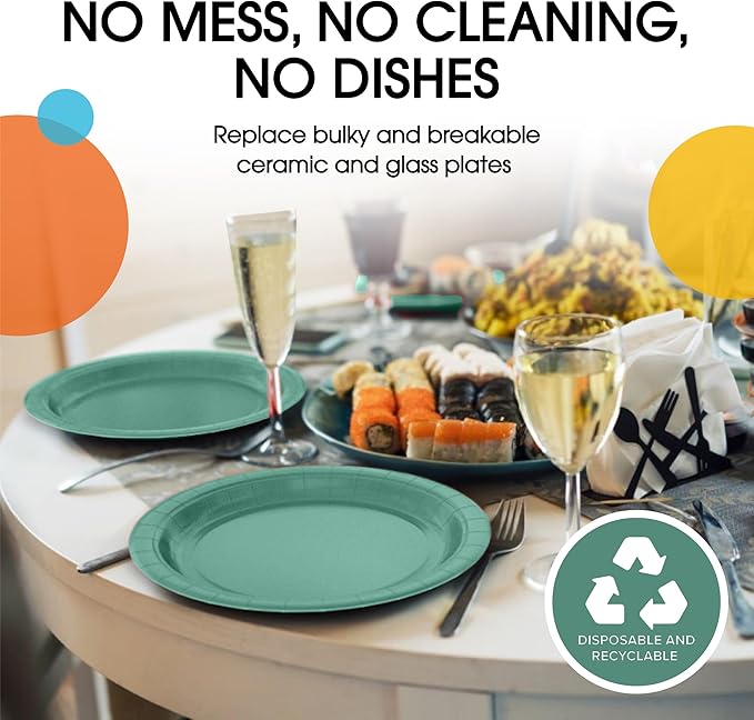 Exquisite Party Solids Dark Green Paper Plates Disposable Heavy Duty 7 Inch Dark Green Disposable Plates For Party 50 Pieces Heavy Duty 350 GSM, Birthday Supplies
