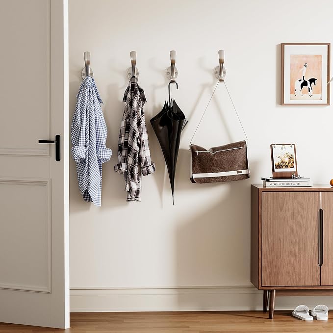 Coat Hooks Heavy Duty - Easy to Install Metal Towel Hooks Fashionable Wall Hooks for Hanging Hat, Towel, Key, Robe, Scarf, Bag, Cap (6 PCS Silver)