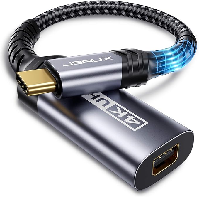 JSAUX USB C to Mini DisplayPort Adapter 4K@60Hz, Type C to Mini Display Port(Not for Thunderbolt 2) Cable, Compatible with MacBook Pro 2019 2018, Dell XPS, Samsung Galaxy S21 S20 Plus-Grey