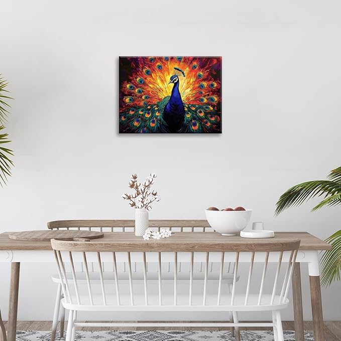 Peacock Wall Art, Elegance Peacock Pictures Wall Decor, Colorful Animal Canvas Prints Painting, Framed Artwork For Bathroom Living Room Office Bedroom Dining Room 20"X16"