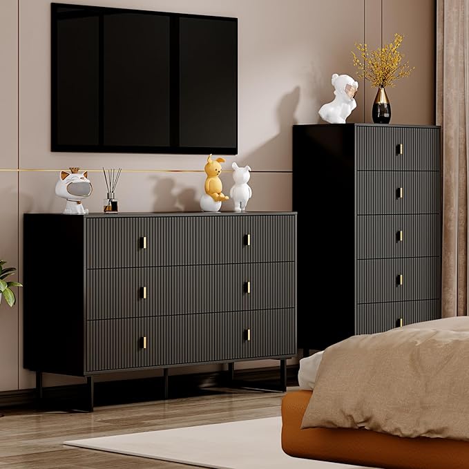 Chrangmay Modern Chest of Drawers with 6 Drawers,Deep Drawers,Clothes Organizer,Large Storage Cabinet for Living Room, Bedroom,Hallway,with Anti-Tipping Device,Black