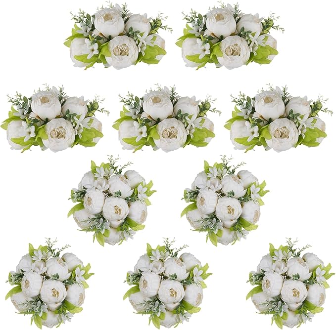 NUPTIO Peony Artificial Flowers for Centerpieces: 10 Pcs 9.4 inch Diam White Faux Peony Flowers Fake Flower Balls Arrangement Bouquet Wedding Centerpieces for Tables Wedding Centerpiece