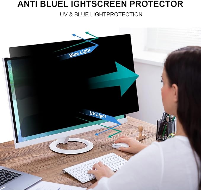 Pozlle 22 Inch Computer Privacy Screen Shield [2 Pack] for 16:10 Widescreen Desktop Monitor - Anti-Glare Blue Light Privacy Filter and Anti Spy Privacy Screen Protector Film