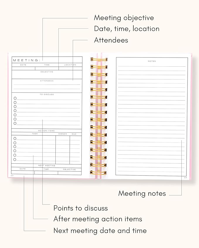 Lamare Meeting Notebook for Work Organization – Perfect Work Notebook for Note Taking & Meeting Planner for Productivity
