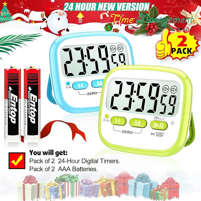 Antonki 2 Pack Classroom Timers for Kids Teachers, Magnetic Countdown Digital Kitchen Timer for Cooking, Study, Exercise, Games, Time Mangement - Loud/Silent Mode - Battery Included