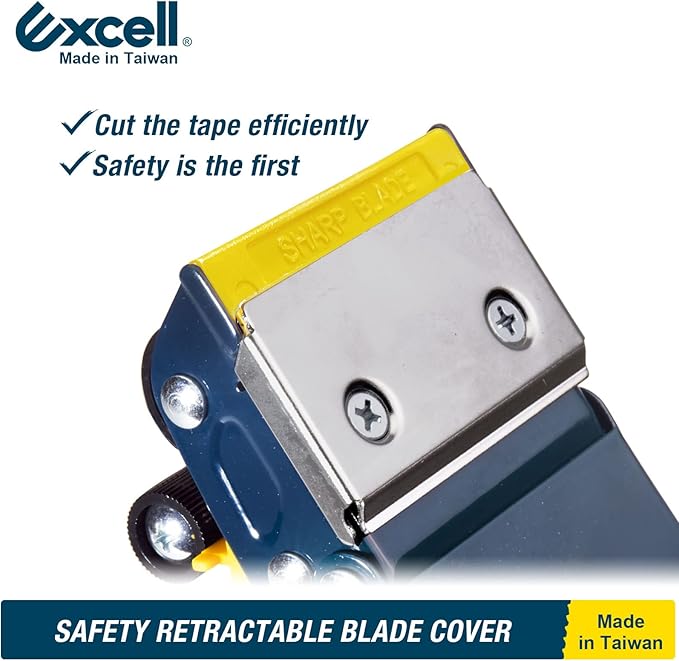 Excell ET-22686 Anti-Backflow Metal Packaging Tape Dispenser (2" Wide) with 2 Roll Tapes for Packaging, Transportation, Moving and Box Sealing Carton (Tape Gun + 2 Tapes)