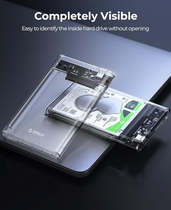 ORICO 2.5'' Hard Drive Enclosure Type-C USB 3.1 Gen2 to SATA 6Gbps Computer External HDD Enclosure for 7 9.5mm HDD SSD Support UASP Compatible with MacOS Windows -2139C3-G2