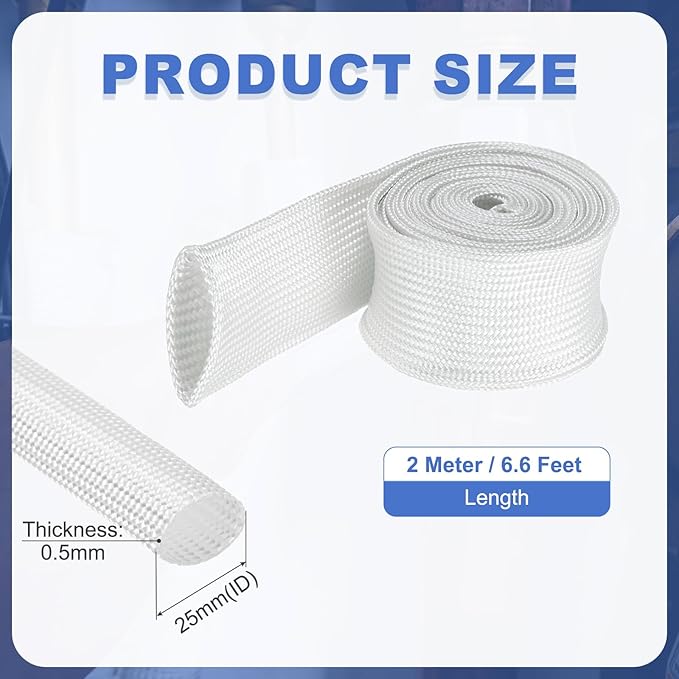 uxcell Insulation Cable Protector,25mm/0.98 Inch-2m/7 Feet High Temp Fiberglass Sleeve White
