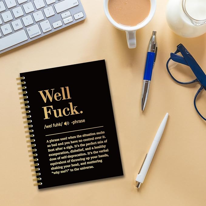 YAZMEEN Well Fxxk Black Gold Spiral Notebook（160 Pages） Well Fxxk Definition Blank Hardcover Notebook Office Gag Gift Journal Funny Sarcastic Saying Gift for Employee Coworker Boss Leader Office Work